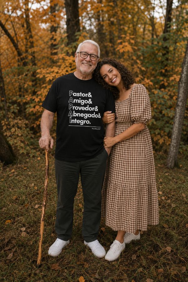 Família vestindo a camiseta PAPAI